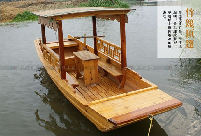 廠家熱賣(mài)高低篷船景區(qū)手劃船電動(dòng)觀光游船烏篷船單蓬船仿古木船